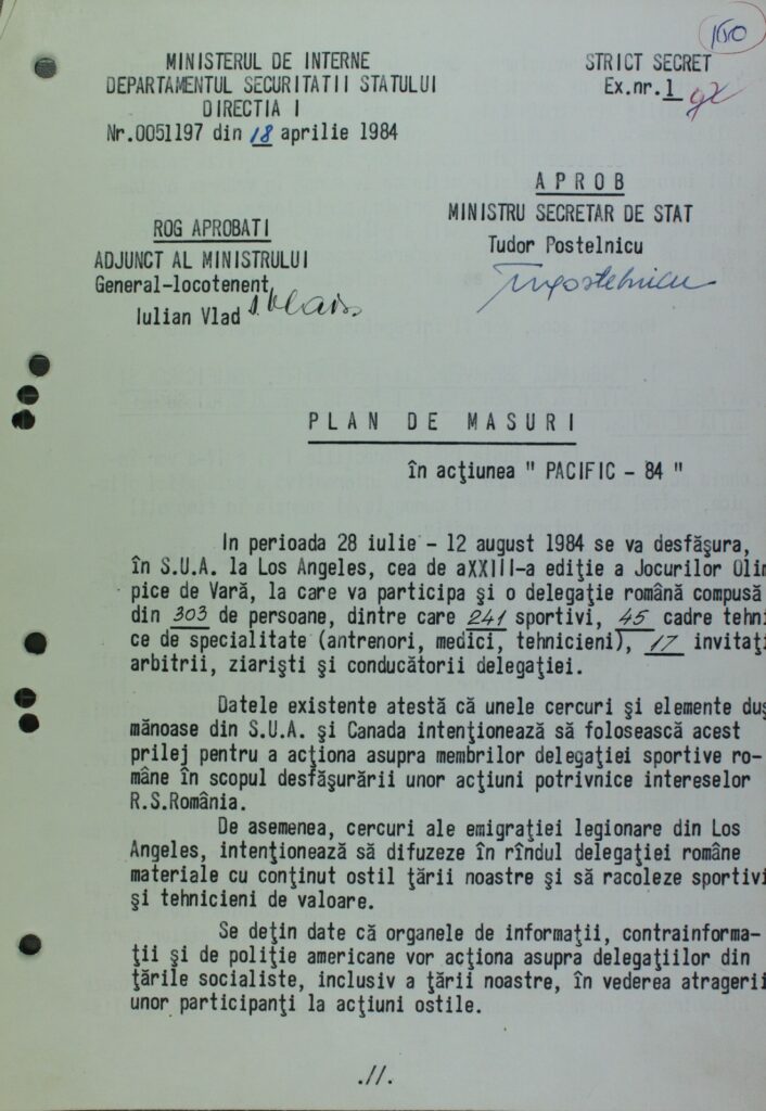 CNSAS: zeci de informatori în delegația României la Olimpiada de la Los Angeles 1984