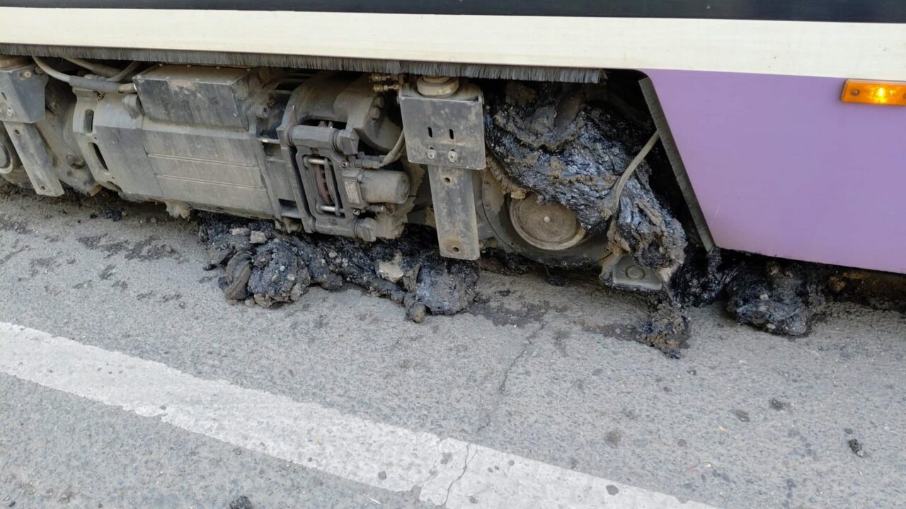 sine-de-tramvai-incinse-la-peste-60c-in-timisoara.-masticul-de-langa-linie-s-a-topit-si-s-a-lipit-de-roti-din-cauza-caniculei